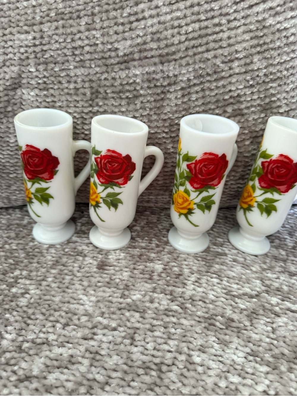 Vintage AVON Red & Yellow Roses White Milk Glass Handled Pedestal Bud Vase 5''H - Picture 2 of 5